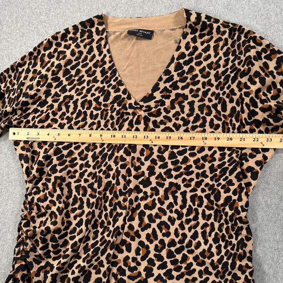 Lane Bryant Leopard Print Ruched Side Sweater Top Size 26/28 V-Neck Brown Black - Picture 7 of 9